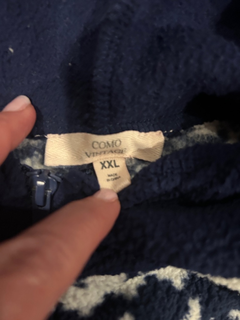 Como Vintage Navy & White Hooded Fair Isle Zip Jacket - Picture 2 of 4